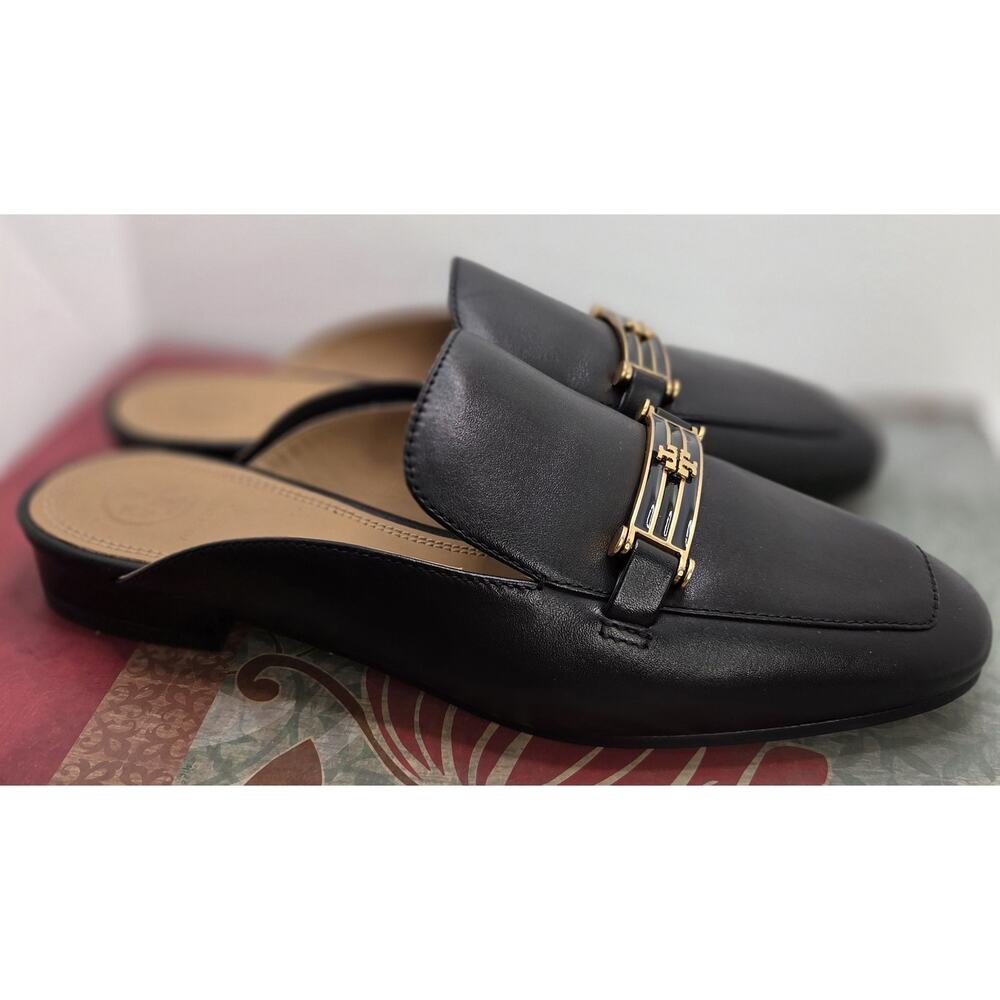 Tory Burch Amelia Backless Loafer Mule Flat Black Leather Size 6.5 Elegance - Picture 2 of 8